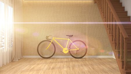interior with large window. 3d illustrationの写真素材