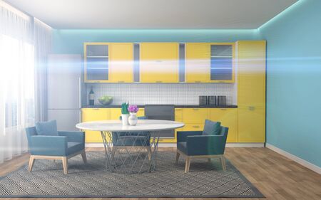 Kitchen interior. 3d illustration