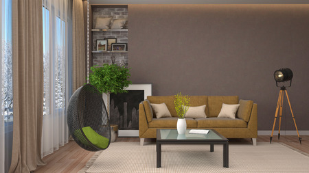 interior with sofa. 3d illustration