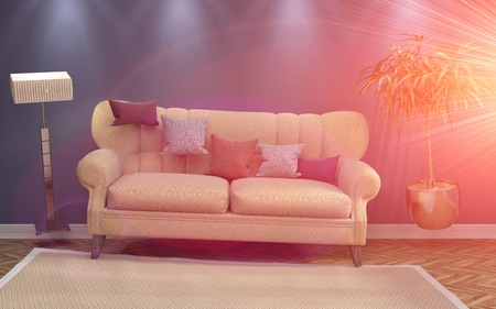 Zero Gravity Sofa hovering in living room. 3D Illustrationの写真素材