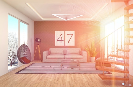 interior with sofa. 3d illustrationの写真素材