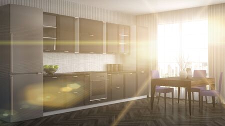 Kitchen interior. 3d illustrationの写真素材