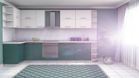 Kitchen interior. 3d illustrationの写真素材