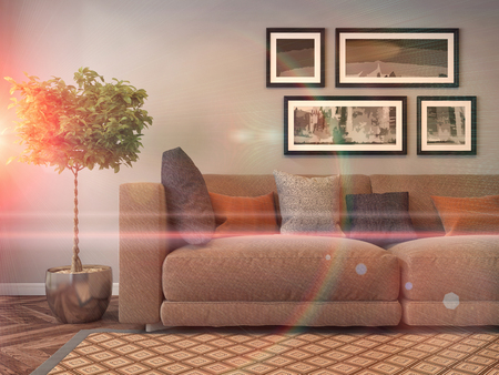 interior with sofa. 3d illustrationの写真素材
