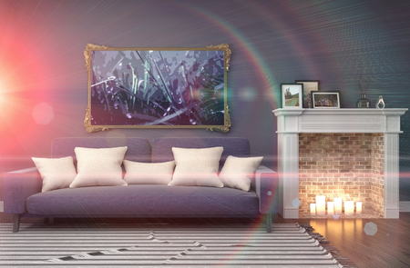 interior with sofa. 3d illustrationの写真素材