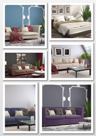 Collage of modern home interior. 3d illustrationの写真素材