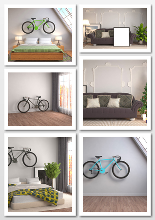 Collage of modern home interior. 3d illustrationの写真素材