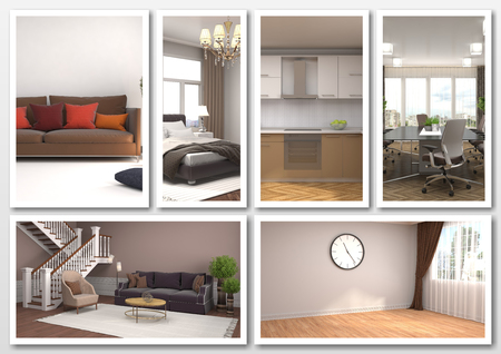 Collage of modern home brown interior. 3d illustrationの写真素材