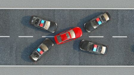 Police Car on the road. 3d illustrationの写真素材