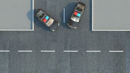 Police Car on the road. 3d illustrationの写真素材