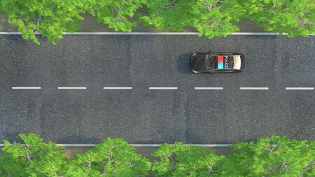 Police Car on the road. 3d illustrationの写真素材