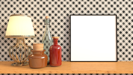 mock up poster frame in interior background. 3D Illustrationの写真素材