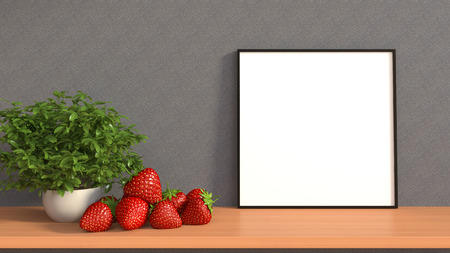 mock up poster frame in interior background. 3D Illustration