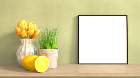 mock up poster frame in interior background. 3D Illustration