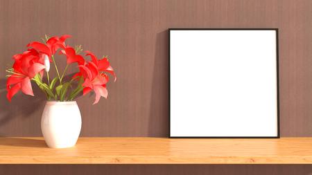 mock up poster frame in interior background. 3D Illustrationの写真素材
