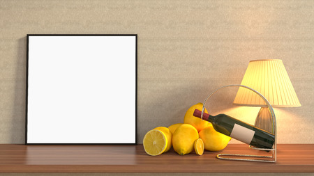 mock up poster frame in interior background. 3D Illustration