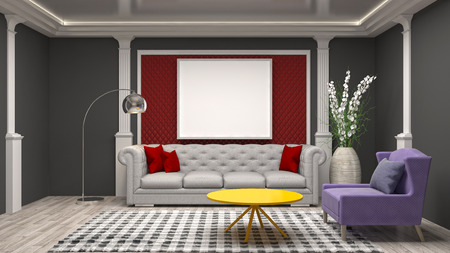 mock up poster frame in interior background. 3D Illustrationの写真素材