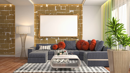 mock up poster frame in interior background. 3D Illustration