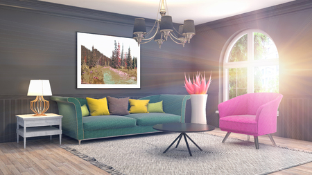 Interior living room. 3d illustrationの写真素材