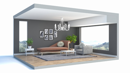 Interior of the living room in a box. 3D illustrationの写真素材