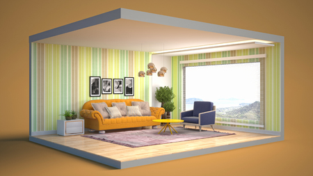 Interior of the living room in a box. 3D illustrationの写真素材