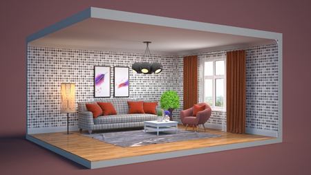 Interior of the living room in a box. 3D illustrationの写真素材