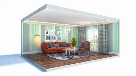 Interior of the living room in a box. 3D illustrationの写真素材