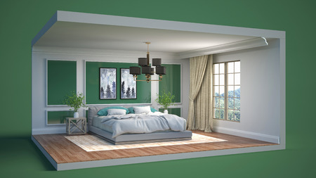 Interior of the bedroom in a box. 3D illustrationの写真素材
