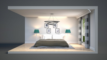 Interior of the bedroom in a box. 3D illustrationの写真素材