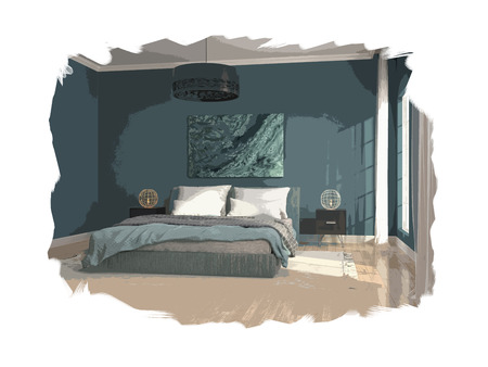 interior sketch design of bedroom. 3Dの写真素材