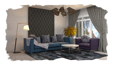 interior sketch design of living room. 3D