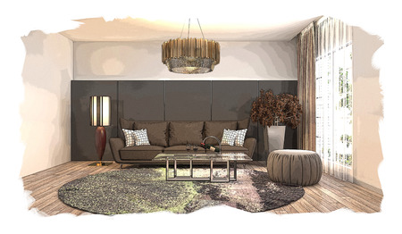 interior sketch design of living room. 3D