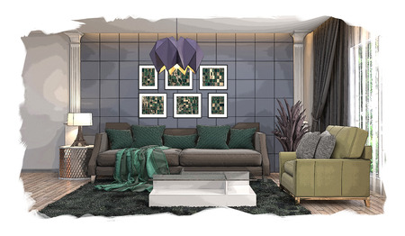 interior sketch design of living room. 3D