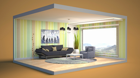 Interior of the living room in a box. 3D illustrationの写真素材