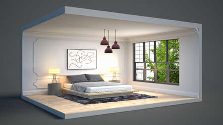 Interior of the bedroom in a box. 3D illustrationの写真素材