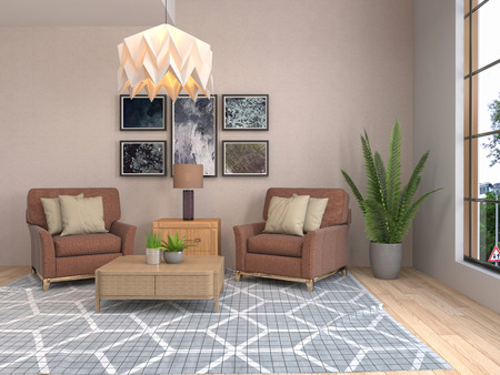 interior with chair. 3d illustrationの写真素材