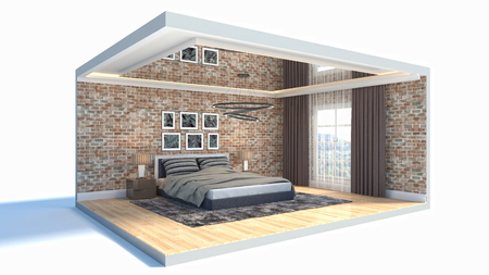 Interior of the bedroom in a box. 3D illustrationの写真素材