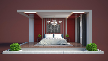 Interior of the bedroom in a box. 3D illustrationの写真素材