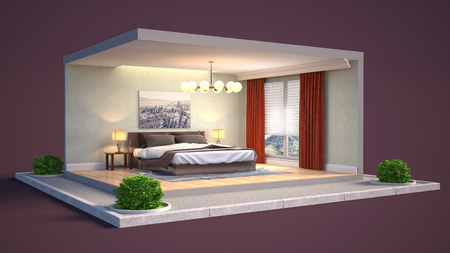Interior of the bedroom in a box. 3D illustrationの写真素材