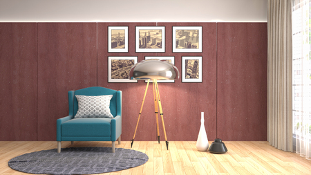 interior with chair. 3d illustrationの写真素材