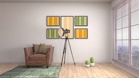 interior with chair. 3d illustrationの写真素材