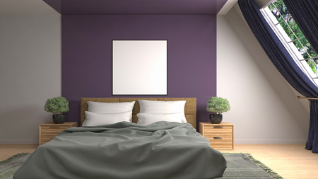 mock up poster frame in interior background. 3D Illustrationの写真素材