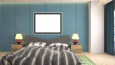 mock up poster frame in interior background. 3D Illustrationの写真素材