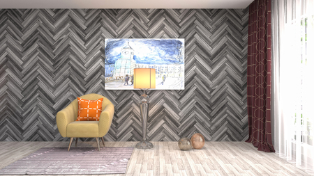 interior with chair. 3d illustrationの写真素材