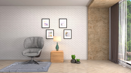 interior with chair. 3d illustrationの写真素材