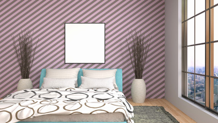 mock up poster frame in interior background. 3D Illustrationの写真素材