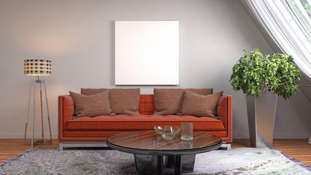 mock up poster frame in interior background. 3D Illustration