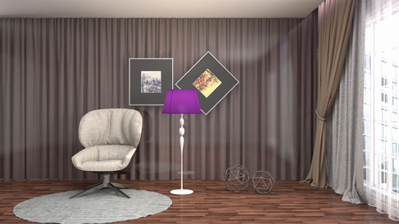 interior with chair. 3d illustrationの写真素材