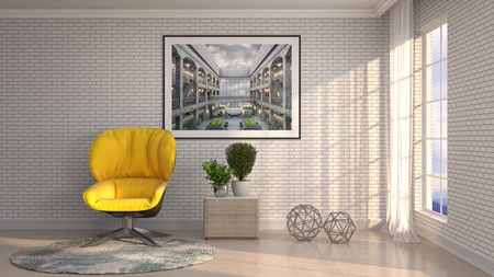 interior with chair. 3d illustrationの写真素材
