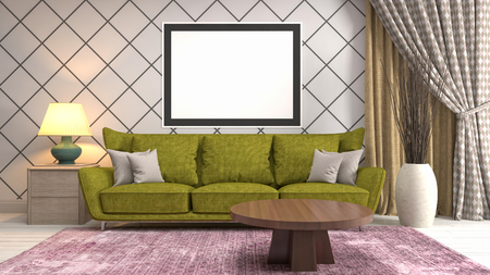 mock up poster frame in interior background. 3D Illustrationの写真素材